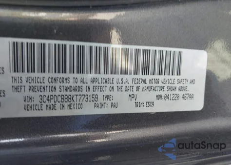 2019 Dodge Journey Se из США, поврежденный, VIN 3C4PDCBB8KT773159